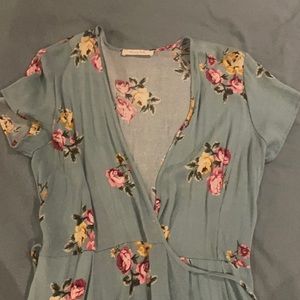 Dusty blue floral wrap dress